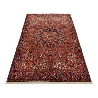 Heriz Rug 9′ X 12’8” Red Wool Vintage Traditional Hand-Knotted Oriental Carpet For Sale