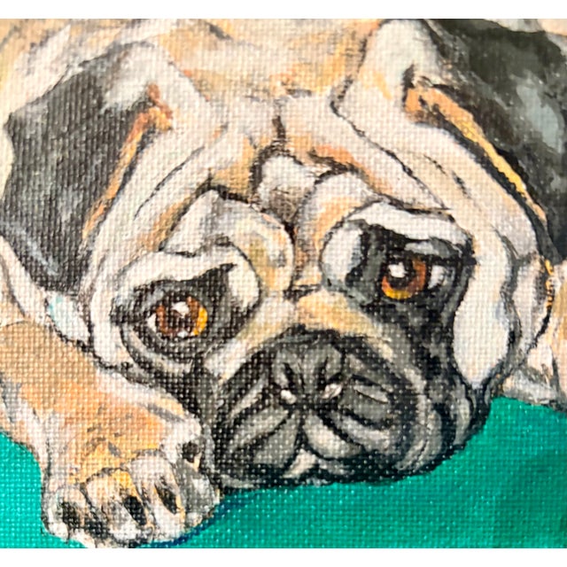 Wood Original Painting, Sleepy Pug, Acrylic on Canvas by A.K.Smits For Sale - Image 7 of 9