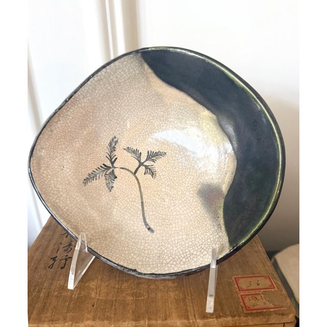 Wood Set of Five Antique Ao-Oribe Ceramic Dishes with Tomobako Edo Period For Sale - Image 7 of 14