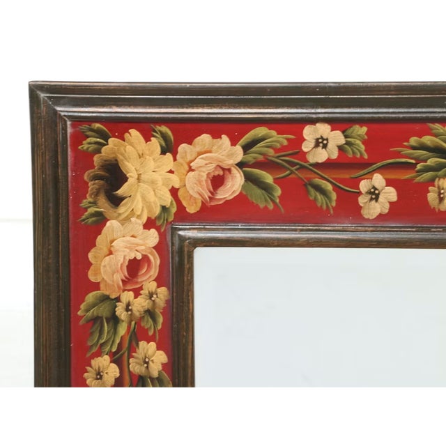 Folk Art Contemporary Folk Art Hand-Painted Wood Wall Mirror With Red Floral Border For Sale - Image 3 of 8