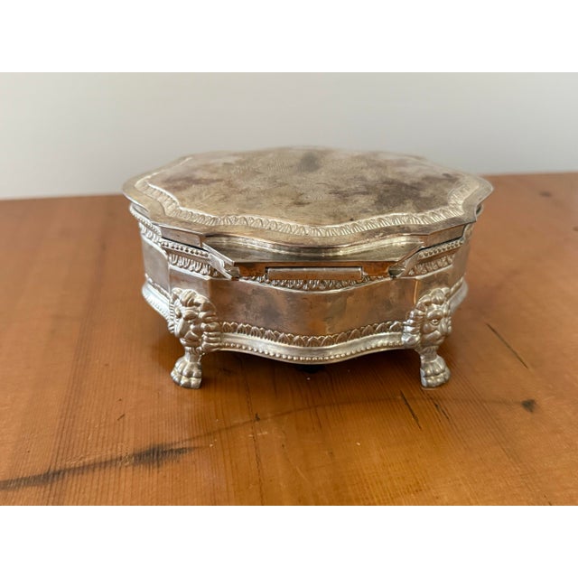 Vintage Silverplate Crest Trinket Box With Lion Paw Feet For Sale - Image 6 of 11