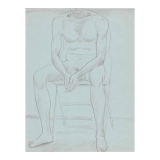 1970s James Bone Seated Male Nude Drawing For Sale
