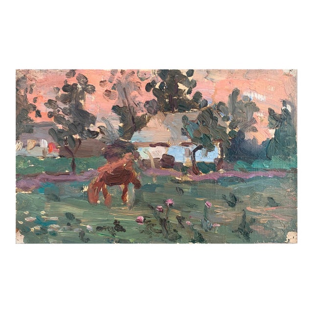 Vintage Ukrainian Impressionist Oil Painting, Rural Landscape, 1970s 14-23 For Sale