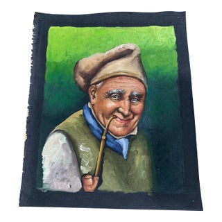 Oil Painting 1950s Loose Colorful Old Man With Pipe From Italy For Sale