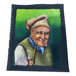 Oil Painting 1950s Loose Colorful Old Man With Pipe From Italy