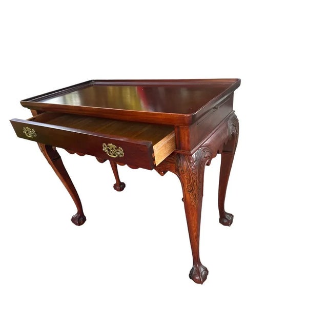 Solid Mahogany Georgian Style Console Server With Pullout Trays - Vintage 1990s For Sale - Image 4 of 9