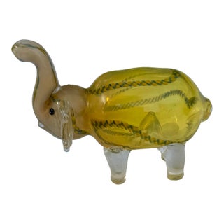 Vintage Murano Glass Yellow Elephant Figurine For Sale