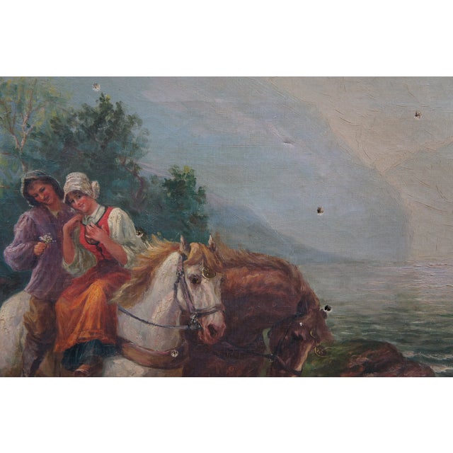 Gold Antique Olaf Petersen Norwegian Horseback Landscape Oil Painting on Canvas For Sale - Image 8 of 11