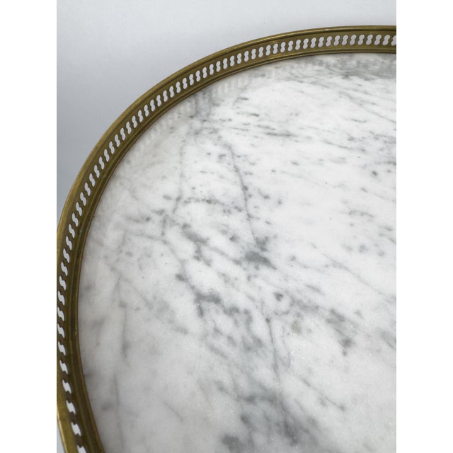 Vintage French Gueridon Side Table With Carrara Marble Top and Brass Gallery For Sale - Image 4 of 12