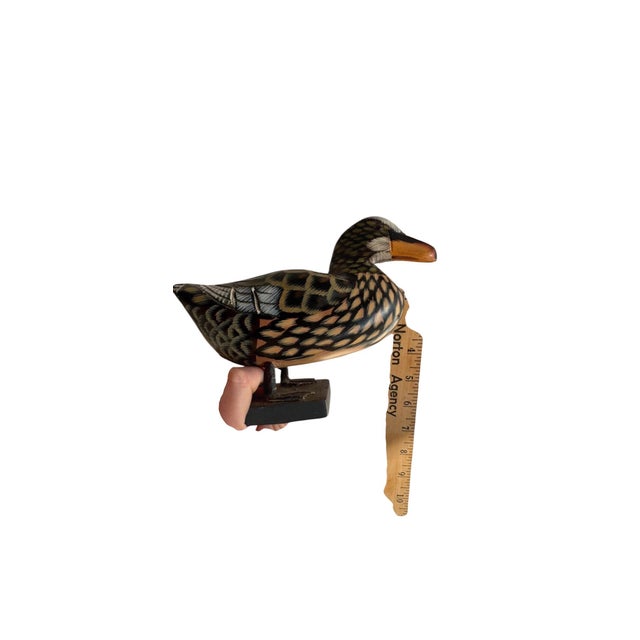 1970s Vintage Hand-Carved & Hand-Painted Wooden Duck Decoy on Display Base American Folk Art For Sale - Image 5 of 7