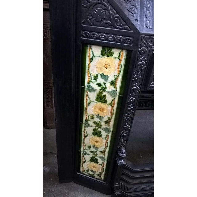 2000 - 2009 Antique Cast Iron Fireplace Insert with Original Decorative Tiles For Sale - Image 5 of 10