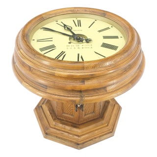 Side Coffee Table w/ a Working Street Wall Clock Top Storage Compartment Base For Sale