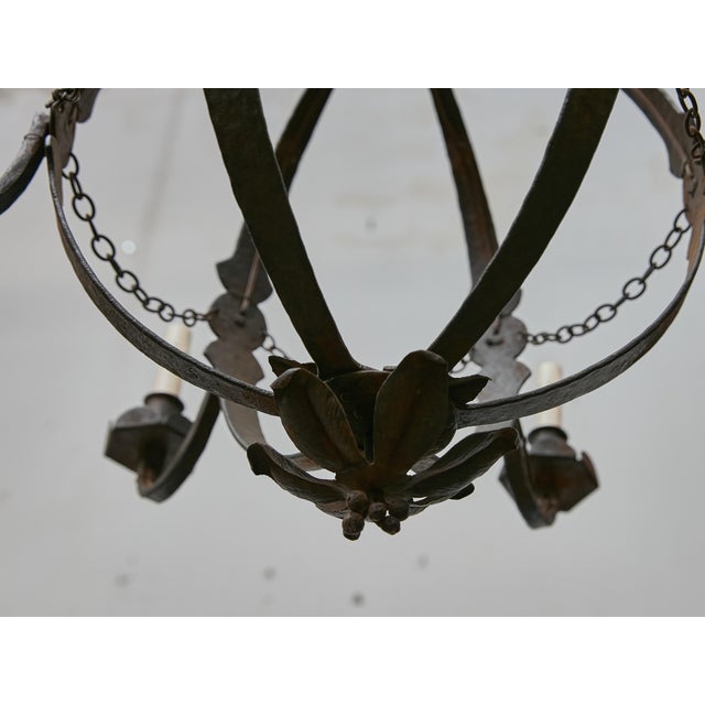 French Wrought Iron Globe Chandelier with Six Scrolling Arms, Circa 1900 For Sale - Image 10 of 11