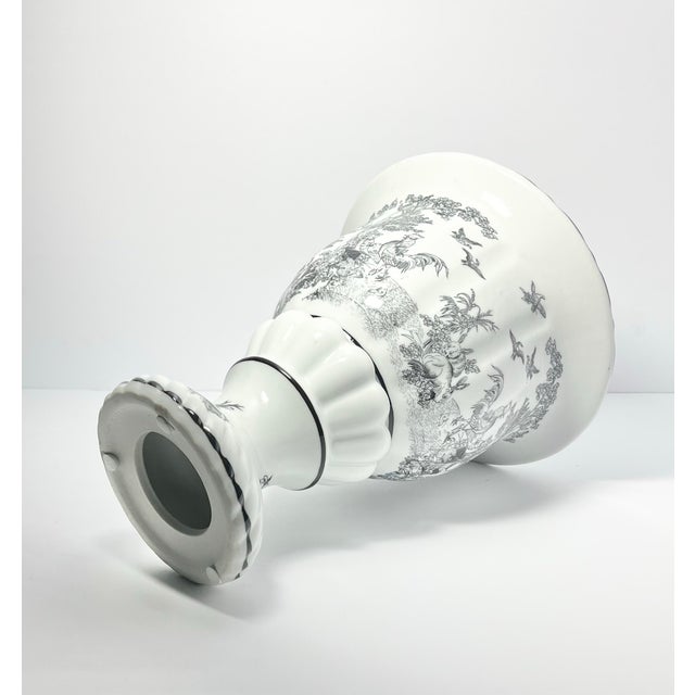 Black Porcelain Chinoiserie Toile Black & White Pedestal Transfer Planter Pot For Sale - Image 8 of 9