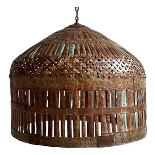 Vintage Rust Iron Cage Pendant Light For Sale