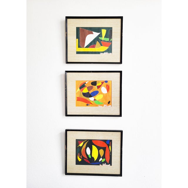 Irene Hartlmayer, Mid-Century Modern Abstract Compositions, 1966, Gouache, Framed, Set of 3 For Sale - Image 12 of 12