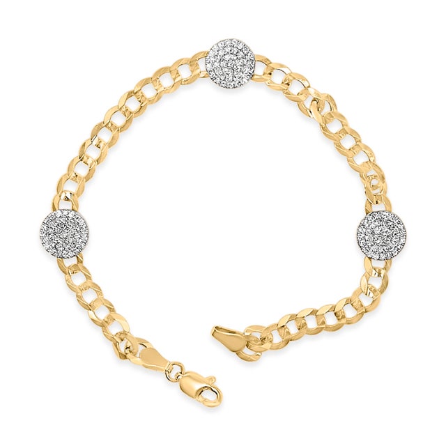Haus of Brilliance 14K Yellow Gold 5/8 Cttw Diamond Cluster Curb Chain Bracelet For Sale - Image 4 of 4