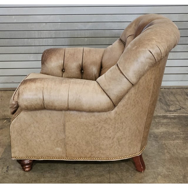 Animal Skin Hancock & Moore Tufted Tan Leather Club Chair Arm Chair W Match Ottoman For Sale - Image 7 of 11