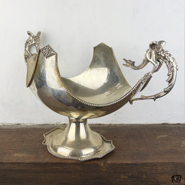 Antique Italian Silver-Plated Centerpiece Bowl with Dragon Handles, 1930s For Sale - Image 3 of 15