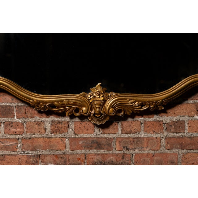 Wood Antique Massive French Giltwood Mirror With Floral Crest For Sale - Image 7 of 7