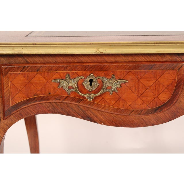Brown Antique Louis XV Style Bronze Mounted Leather Top Desk For Sale - Image 8 of 14