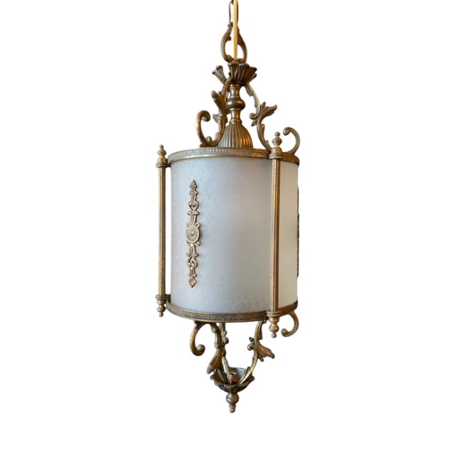 Glass and Brass Lantern, 1960s For Sale