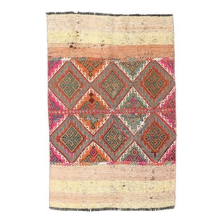 Vintage Colorful Small Kilim Rug - 3`1″ X 4`9″ For Sale