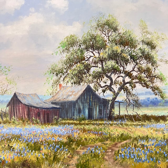 Mid 20th Century Original Bluebonnet Landscape Painting by Renne Hughes For Sale - Image 4 of 10