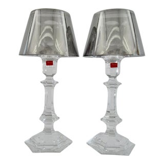 C .1998 Baccarat Crystal Candle Holders 3-Pc. Design by Philippe Stark + Flos Design -Pair For Sale