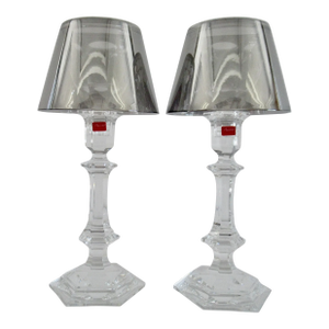 C .1998 Baccarat Crystal Candle Holders 3-Pc. Design by Philippe Stark + Flos Design -Pair