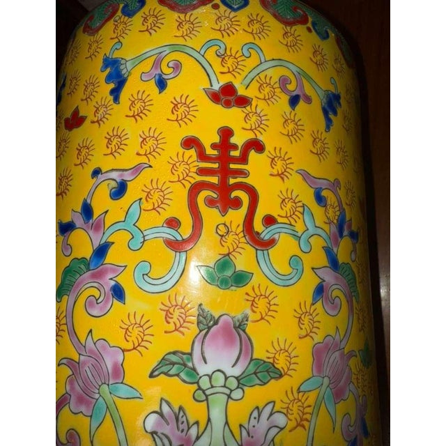 Monumental Chinese Yellow-Ground Enameled Porcelain Floor Vase With Shou Longevity Symbol, 19th Century. For Sale - Image 6 of 8