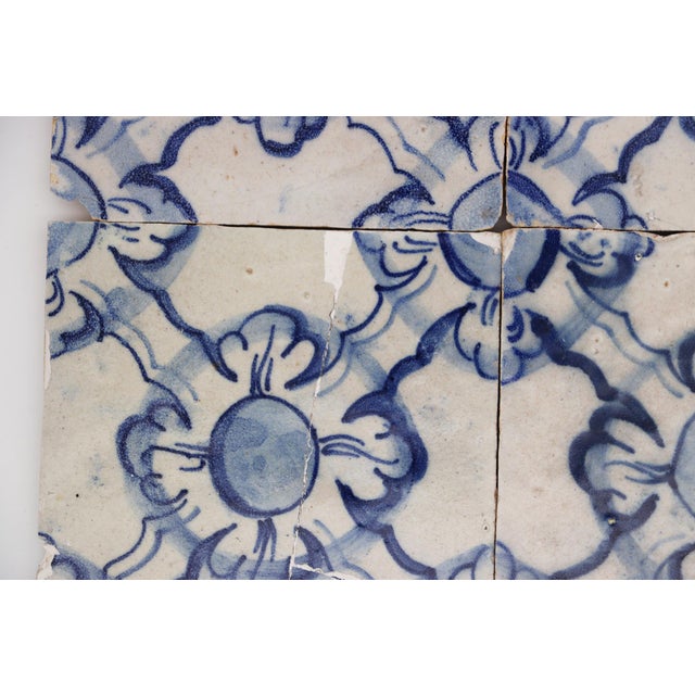 Blue 18th Century Set of Four Tiles Blue & White Floral Shapes, Portuguese For Sale - Image 8 of 14