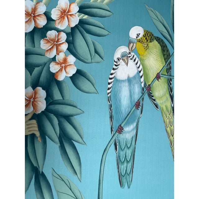 Tropical Chinoiserie Mural Hand Painted Wallpapers - 5 Panels For Sale - Image 4 of 4