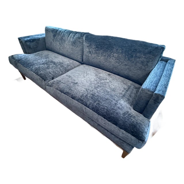 Brand New Wesley Hall Sofa in Smokey Blue Chenille For Sale