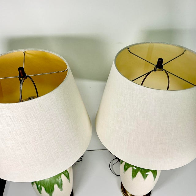 Mid-Century Boho Chic Vintage Ceramic Green Drip Table Lamps - A Pair For Sale - Image 18 of 18