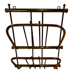Mid 20th Century Mid-Century Modern Madison Jenson Style Brass Wall Mounted Magazine Rack