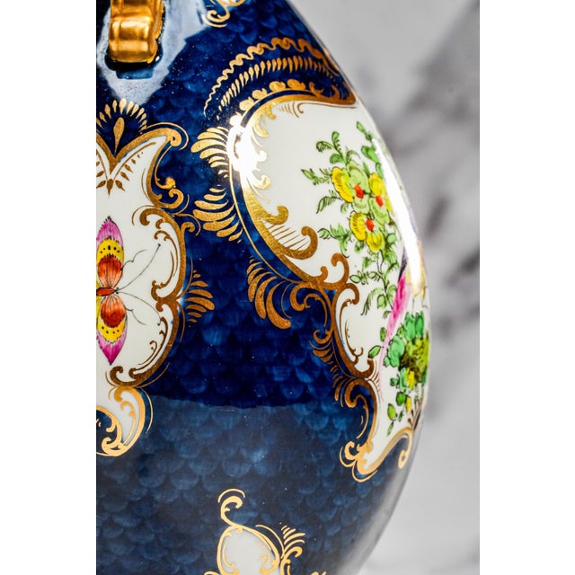 Stunning Pair Blue Gold English Royal Worcester Porcelain Antique Victorian Bird Nature Decorative Vases Home Decor For Sale In New York - Image 6 of 18