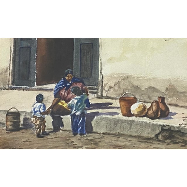 Paint Vintage Latin American School Watercolor by Helen Marie C.1970 For Sale - Image 7 of 11