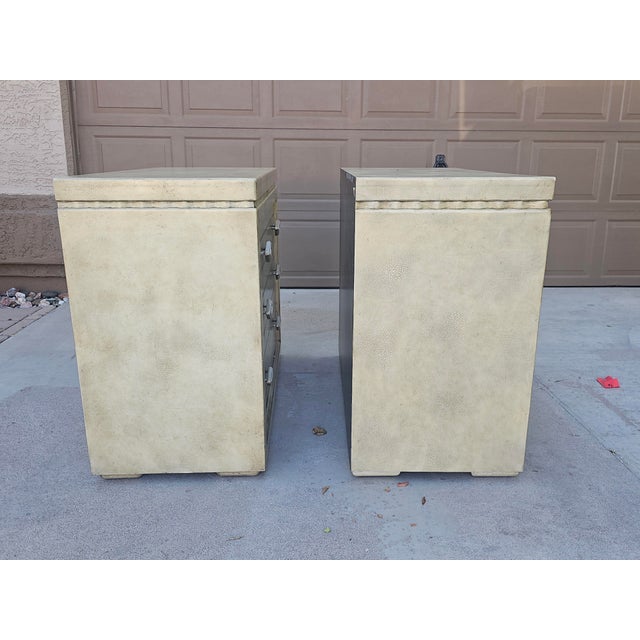 Contemporary Large Pair of Labeled 1980s Maitland-Smith Faux Shagreen Bachelor's Chests | 42.25" Wide For Sale - Image 3 of 11