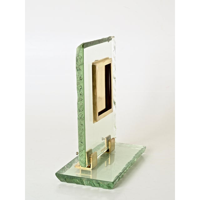 Nile Green Chiseled Crystal and Brass Photo Frame from Fontana Arte, Italy, 1950s For Sale - Image 9 of 14