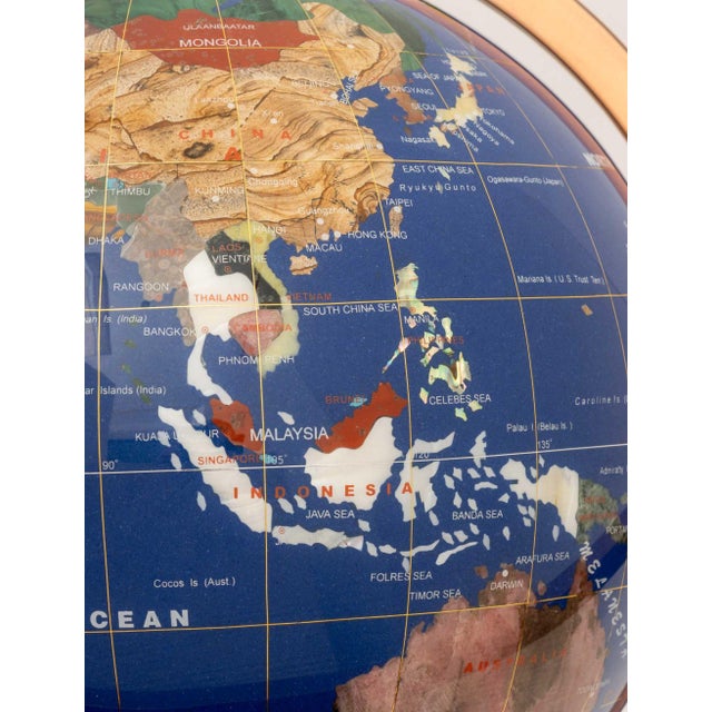 Modern Semi-Precious Stone Inlaid Revolving Globe on Copper Stand For Sale - Image 15 of 15