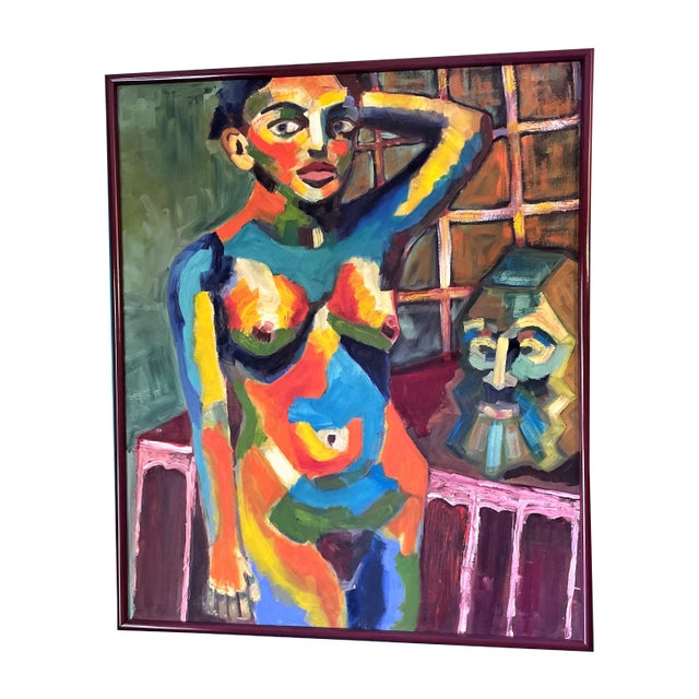 Late 20th Century Fauvist Palette Portrait of Woman Oil Painting, Framed For Sale