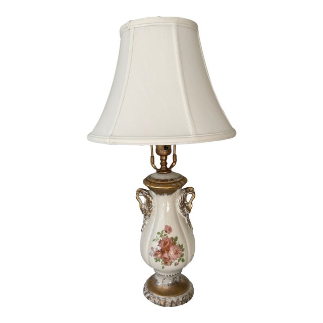 Vintage Pink and Gold Wild Rose Lamp For Sale