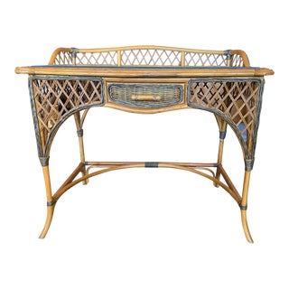 1960s Vintage Boho Chic Bamboo and Rattan Writing Desk For Sale