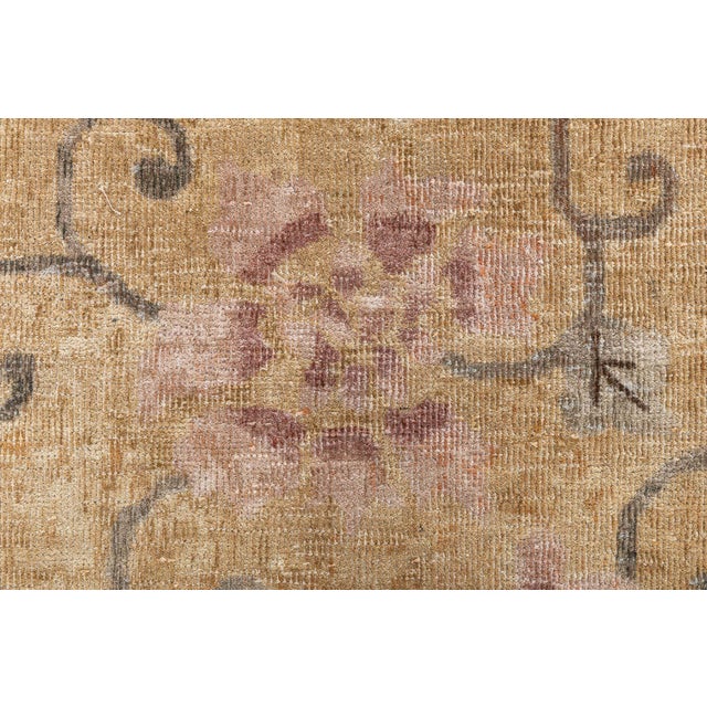 Tan Doris Leslie Blau Vintage Chinese Art Deco Floral Cream Beige Rug Lotus Design For Sale - Image 8 of 9