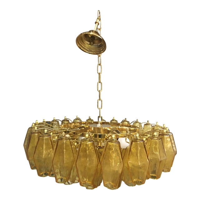 Metal Poliedro Murano Glass Green Chandelier with Gold Metal from Simoeng For Sale - Image 7 of 11