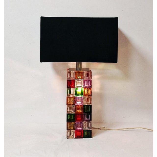 Table Lamp with Multi-Colored Glass Cubes Base, 1970s For Sale - Image 14 of 14