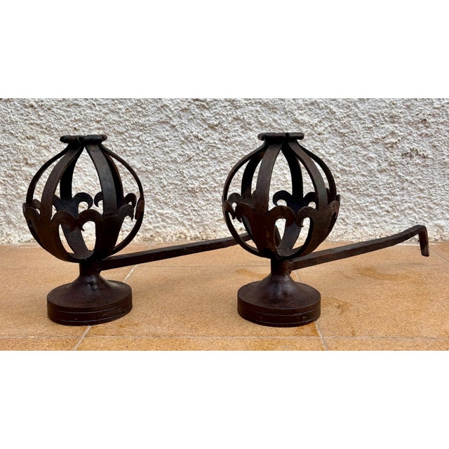 Pair of Spanish Forged-Iron Basket Andirons, circa 1900 For Sale - Image 9 of 15