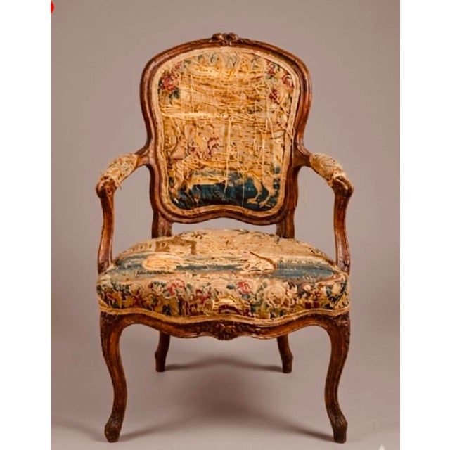 Pair of Early 19th Century French Louis XV Style Children's Armchairs, Aubusson Tapestry Fauteuils, Carved Walnut Cabriole Legs For Sale - Image 18 of 18