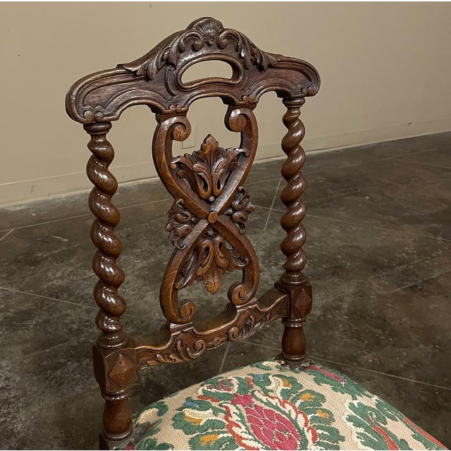 Coffee Set of Four 19th Century Renaissance Revival Louis XIII Style Barley Twist Side Chairs in Solid Oak For Sale - Image 8 of 15
